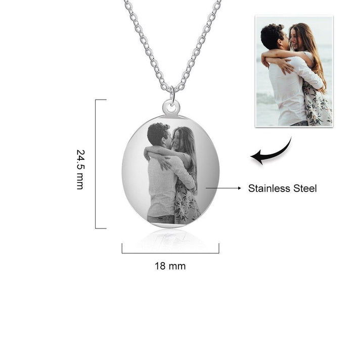 Stainless Steel Custom Photo Oval Pendant Necklace
