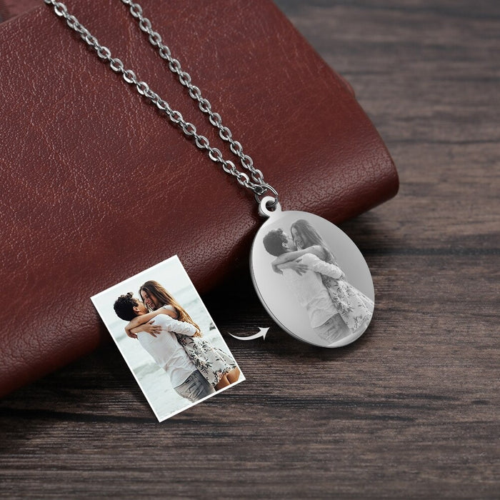 Stainless Steel Custom Photo Oval Pendant Necklace