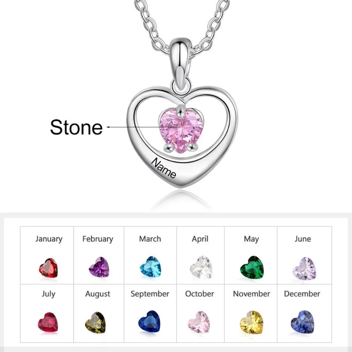 Customized Cordate 1 Name 1 Birthstone Necklace