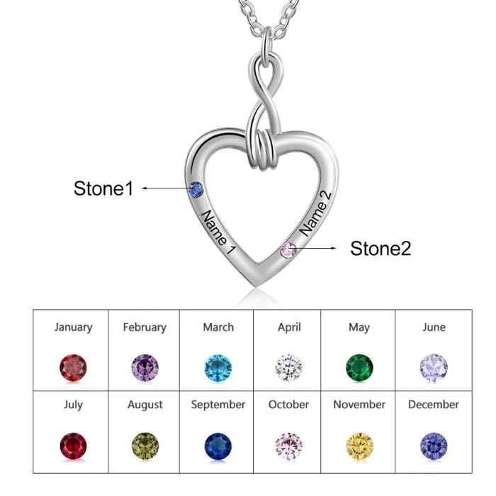 Customized Couple 2 Names 2 Birthstones Necklaces
