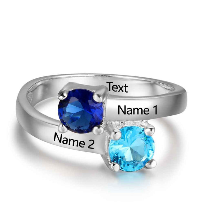Sterling Silver Birthstone Engrave Name Ring