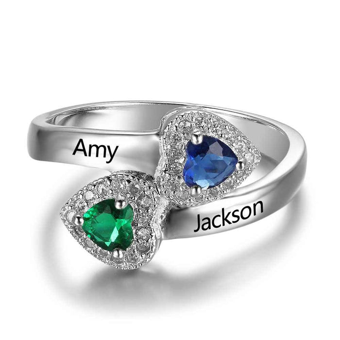 Sterling Silver Birthstone Engrave Name Ring