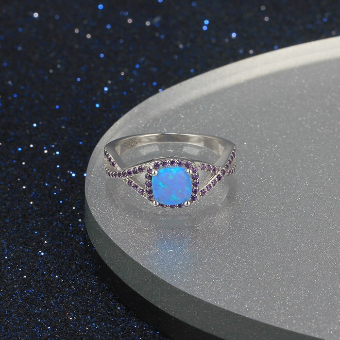 Sterling Silver Ring With Opal & Purple Zirconia