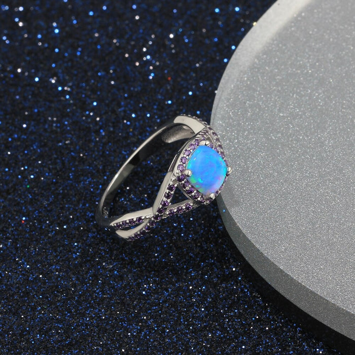 Sterling Silver Ring With Opal & Purple Zirconia