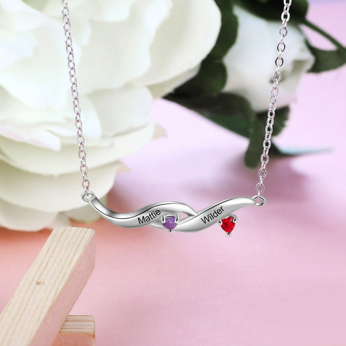 Personalized 2 Names Birthstone Necklaces