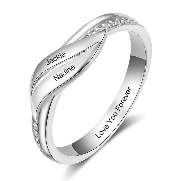Geometric Leaf Customized Engraved Ring For Women