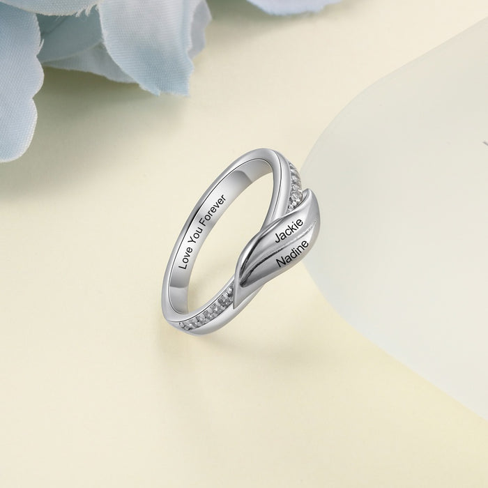 Geometric Leaf Customized Engraved Ring For Women