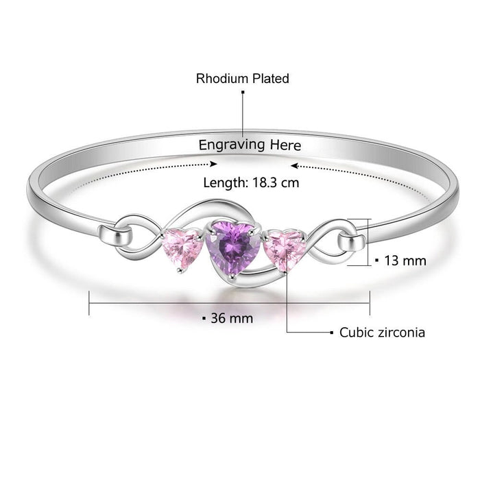 Personalized 3 Birthstones Engraving Infinity Bracelet