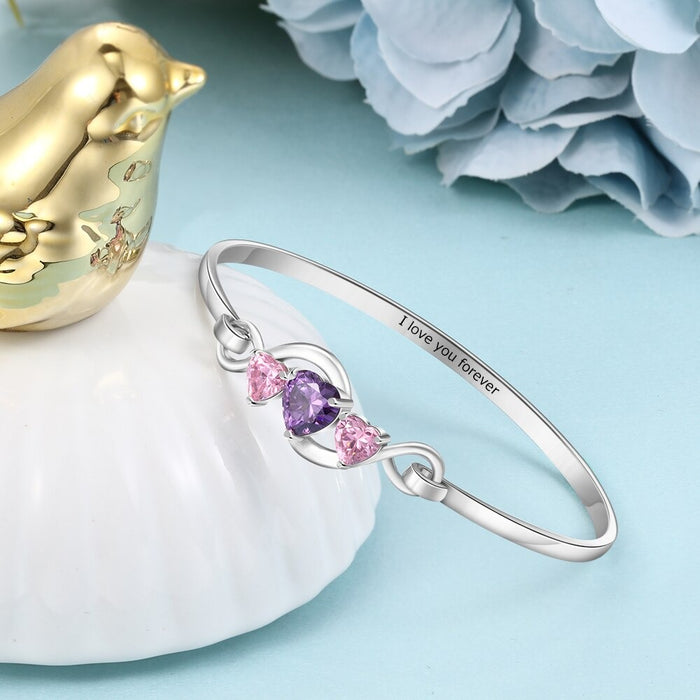 Personalized 3 Birthstones Engraving Infinity Bracelet