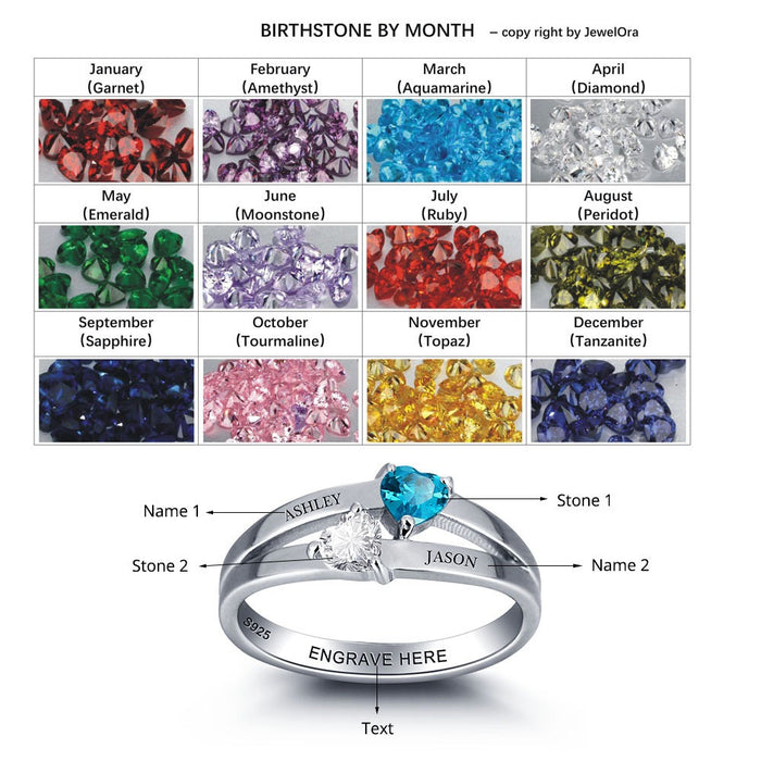Customized Sterling Silver Double Birthstone Ring
