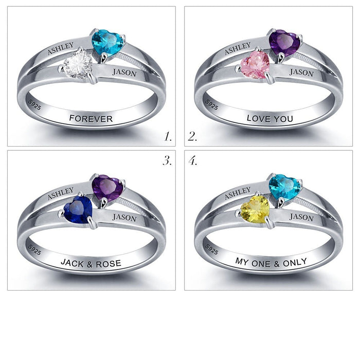 Customized Sterling Silver Double Birthstone Ring