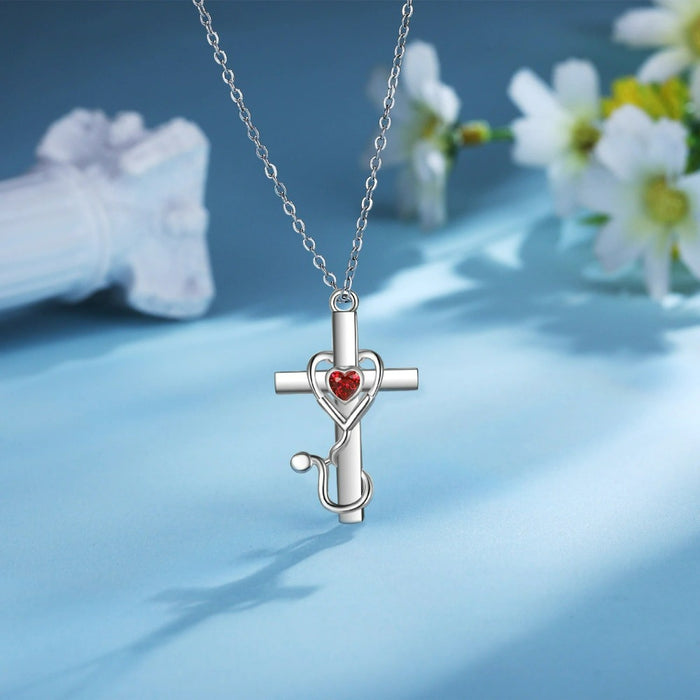 Personalized 1 Stone Floral Cross Necklaces