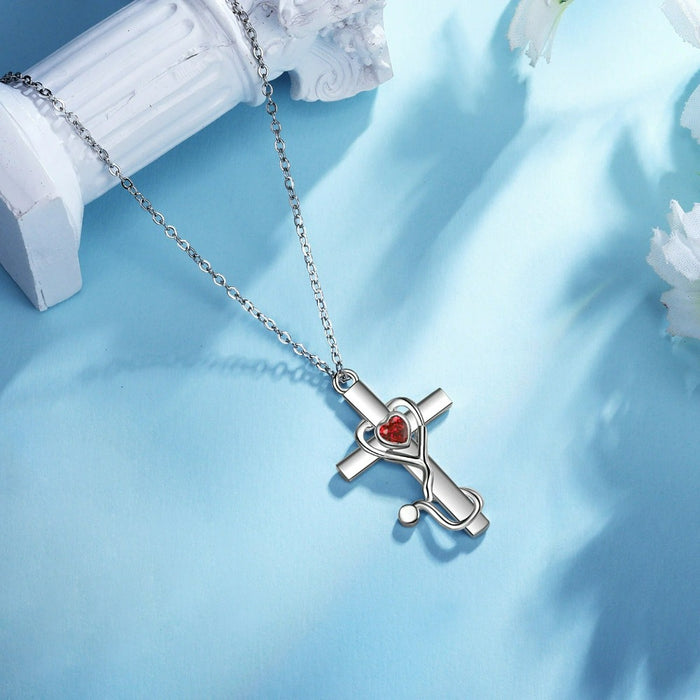 Personalized 1 Stone Floral Cross Necklaces