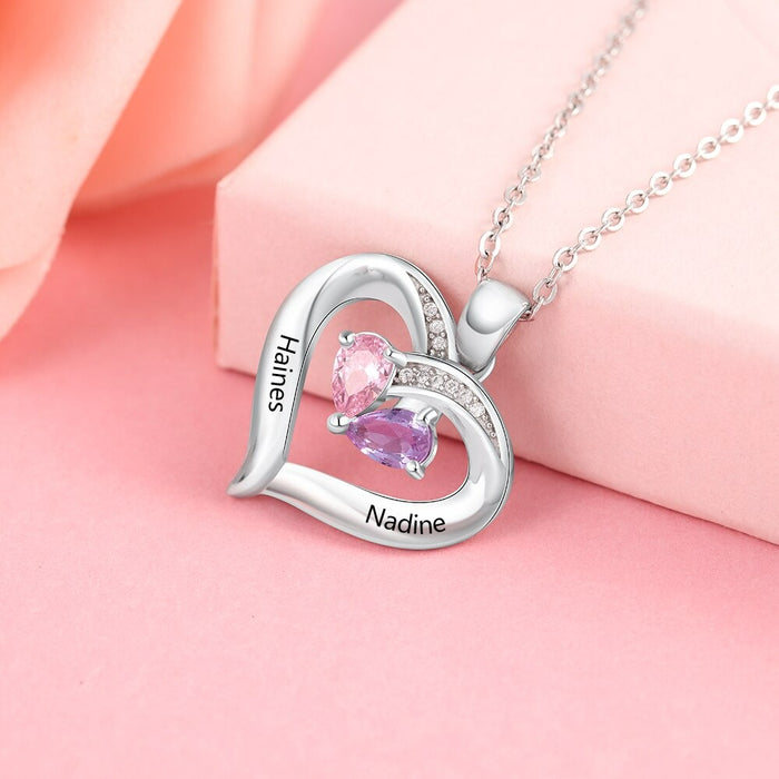 Personalized Birthstone Heart-Shaped Necklace