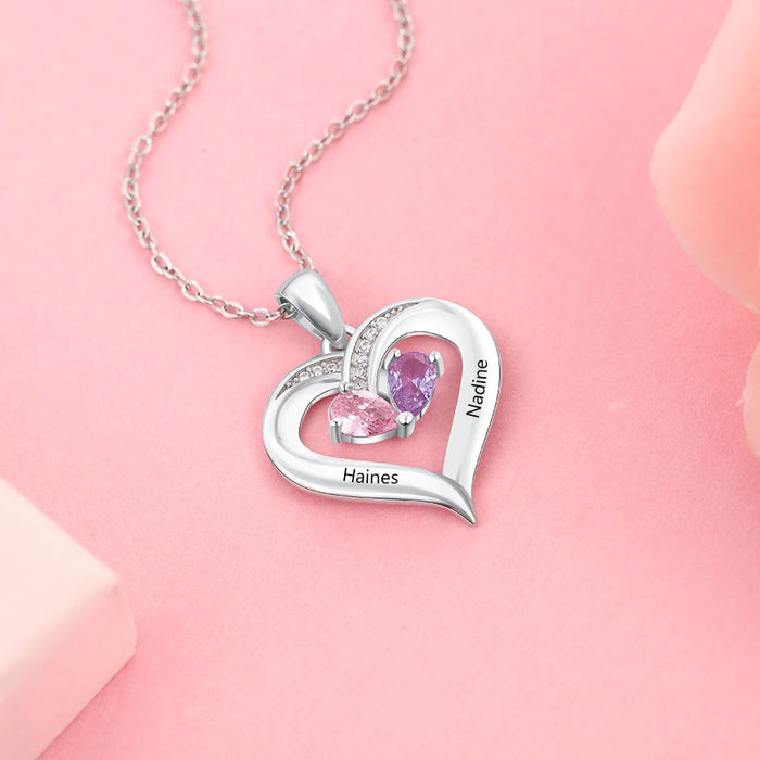 Personalized Birthstone Heart-Shaped Necklace