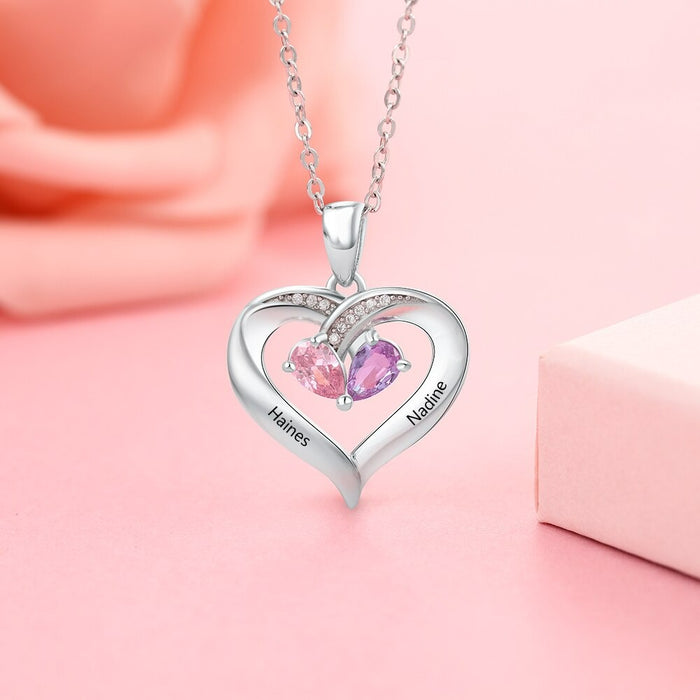 Personalized Birthstone Heart-Shaped Necklace