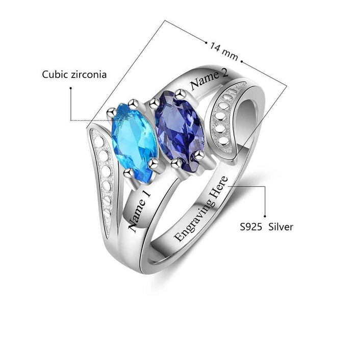 Personalized Double stone Name Engraved Ring