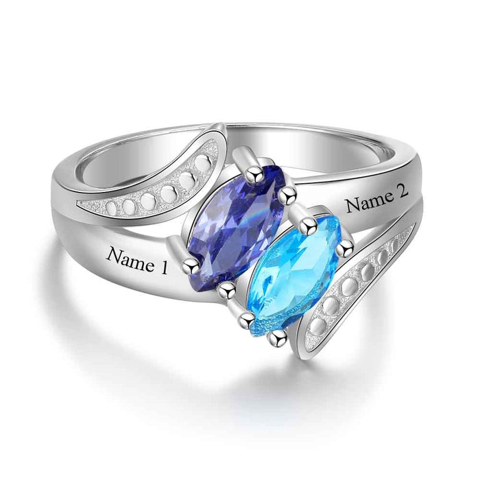 Personalized Double stone Name Engraved Ring