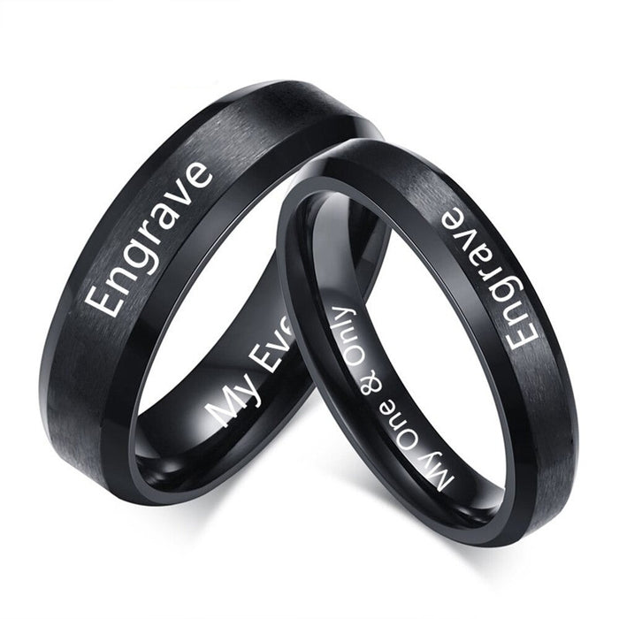 Personalized Engraving Black Color Stainless Steel Couple Rings