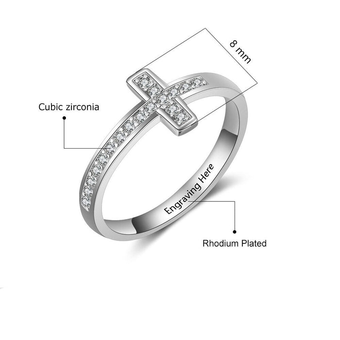 Personalized Cubic Zirconia Cross Ring For Women