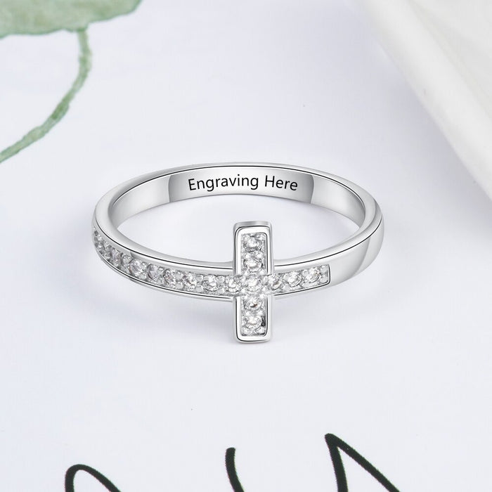 Personalized Cubic Zirconia Cross Ring For Women
