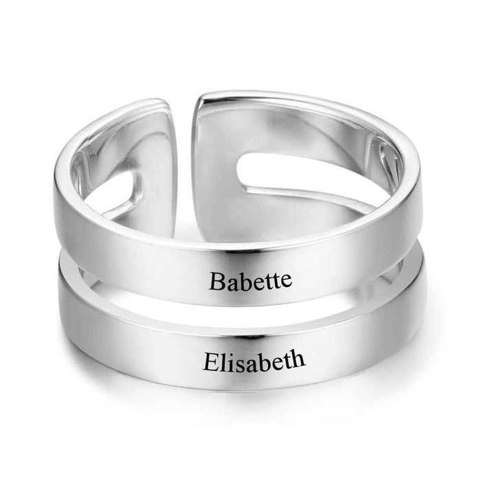 Personalized Double Layered Engraving Name Rings