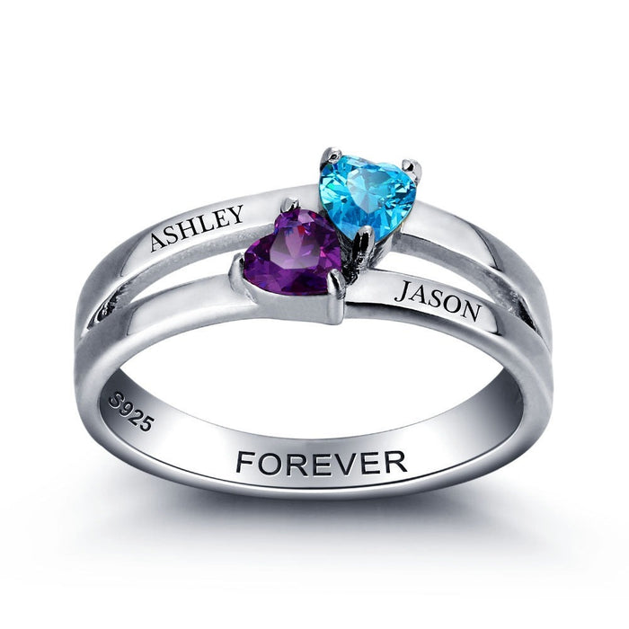 Personalized Engrave Birthstone Couple Ring