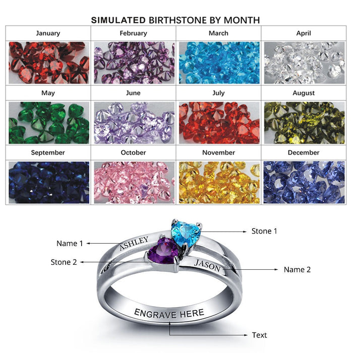 Personalized Engrave Birthstone Couple Ring