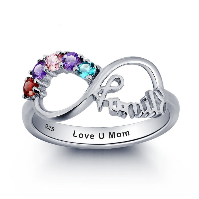 Personalized Engrave Birthstone Infinity Family Ring