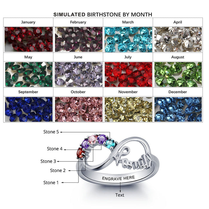 Personalized Engrave Birthstone Infinity Family Ring