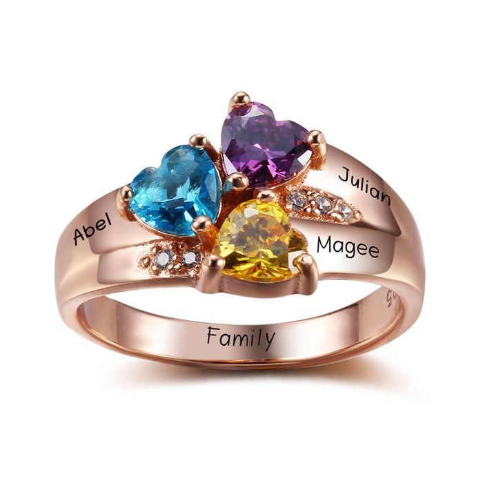Personalized Engrave Jewelry 3 Birthstone Ring