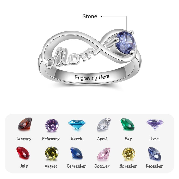 Personalized Engraved Names Birthstone Mom Ring