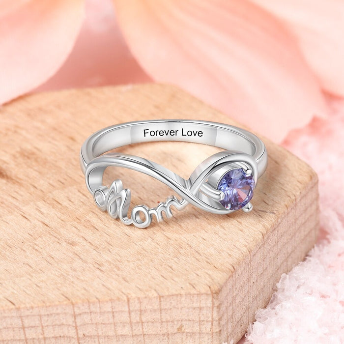 Personalized Engraved Names Birthstone Mom Ring