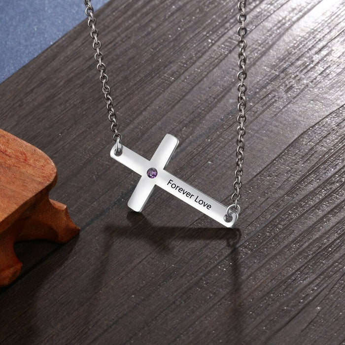 Personalized 1 Stone Cross Necklace