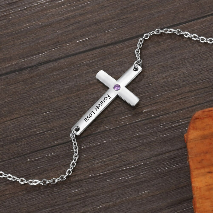 Personalized 1 Stone Cross Necklace