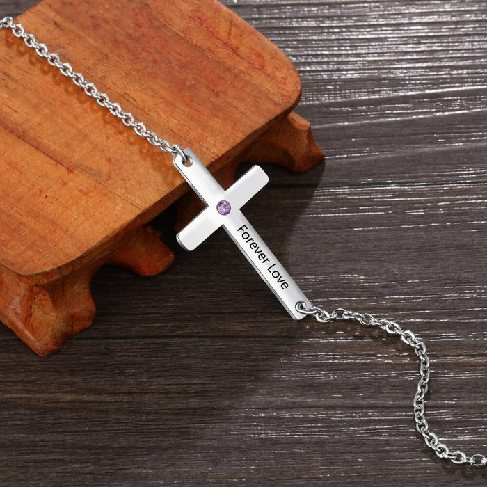 Personalized 1 Stone Cross Necklace