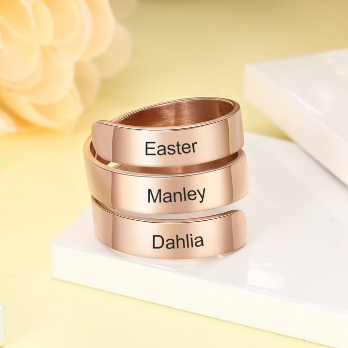 Personalized Gift Engraved 3 Names Ring