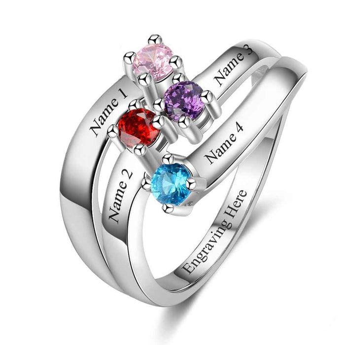 Personalized 4 Friends Name Birthstone Rings