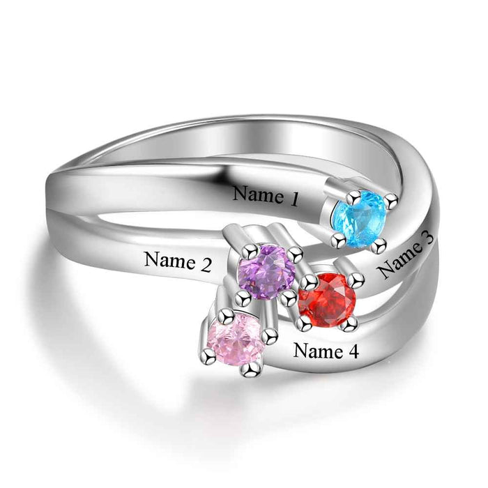 Personalized 4 Friends Name Birthstone Rings