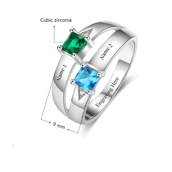 Customized 2 Birthstone Promise Rings For Women
