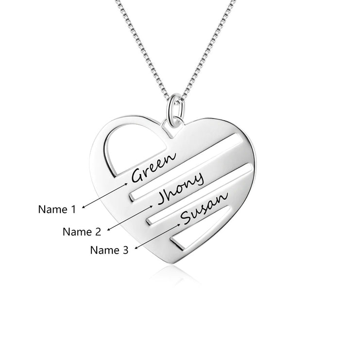 Personalized 3 Names Heart Necklace