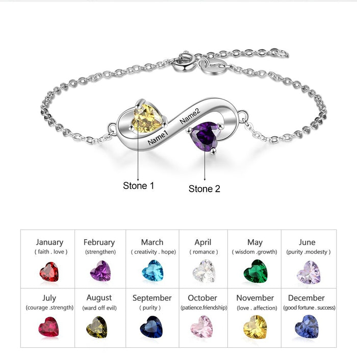 Infinity Bracelet With Birthstone Custom 2 Names