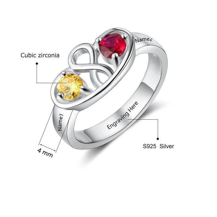 Personalized Infinity Ring with 2 Birthstones
