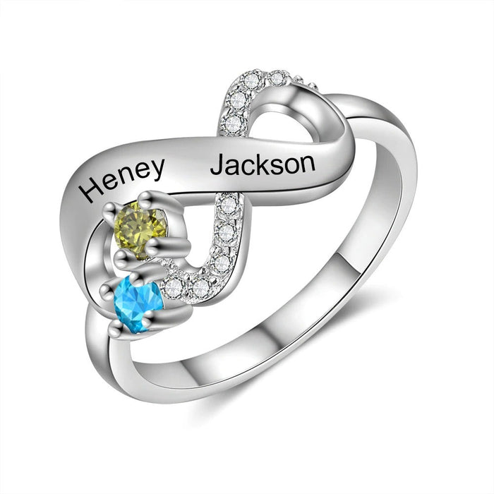 Personalized 2 Names And 2 Stones Infinity Rings For Women