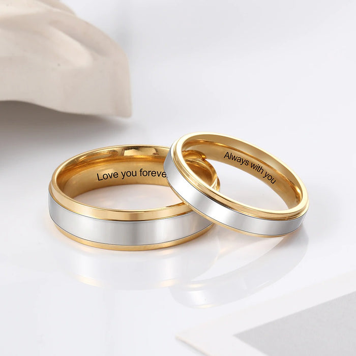 Personalized Gold Color Stainless Steel Couple Rings