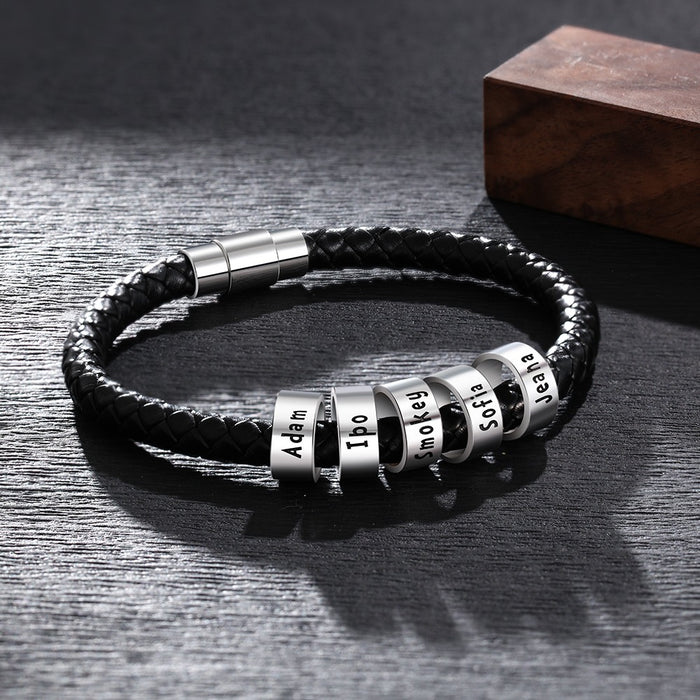 Customized 5 Names Black Rope Magnetic Buckle Bracelets