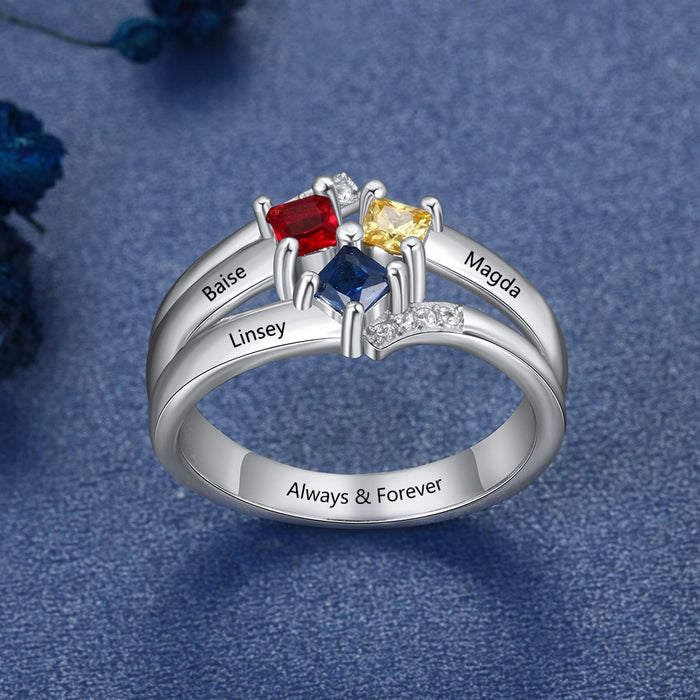 Personalized Name Ring With Square Birthstones