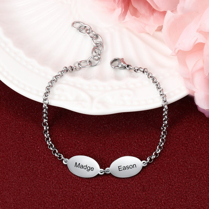 Personalized Oval Design 2 Names Chain Bracelets