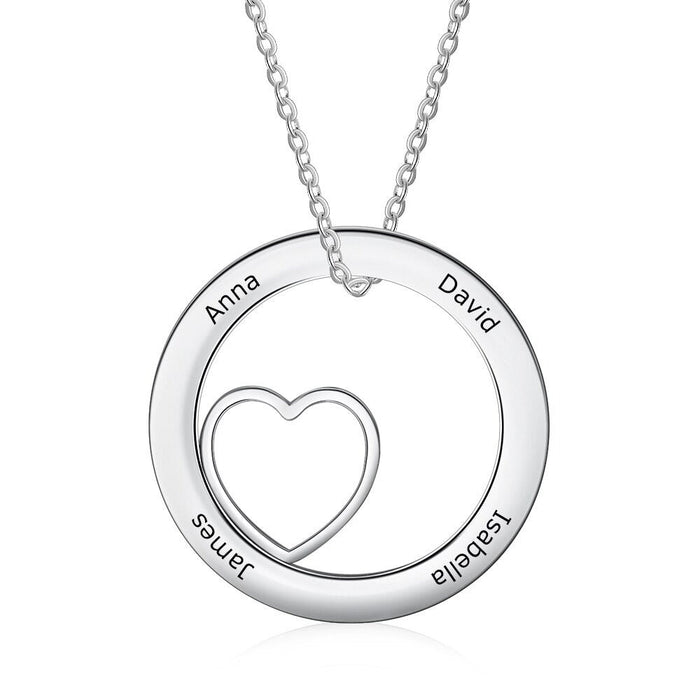Personalized Round 4 Names Heart Necklace