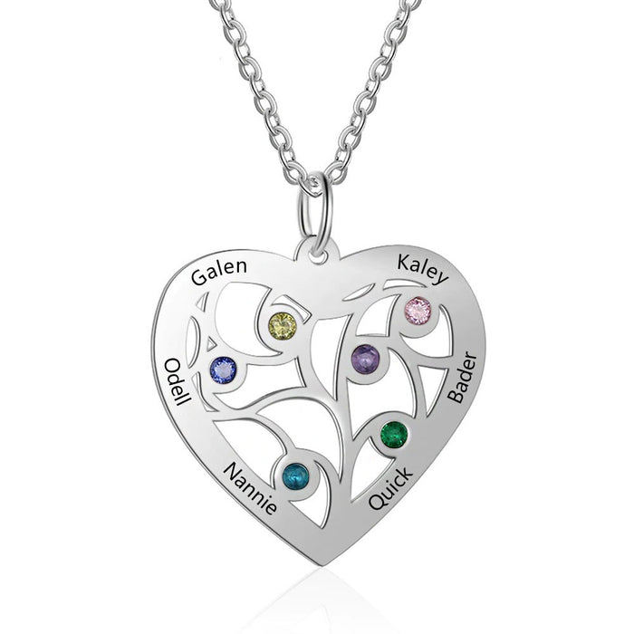 Personalized Tree of Life Heart Necklace 6 stones 6 Names